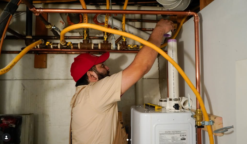 Copper pipework and hot water cylinder